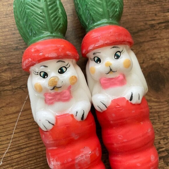 Vintage Kitsch Easter Bunny & Carrot Candle 2 Rabbit 10" Tapers Holiday Decor - Picture 6 of 10